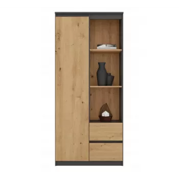 Top e Shop RS-80 BILY libreria, telaio antracite, anta in rovere artisan, 7 ripiani, 2 cassetti, 1800×800×350 mm