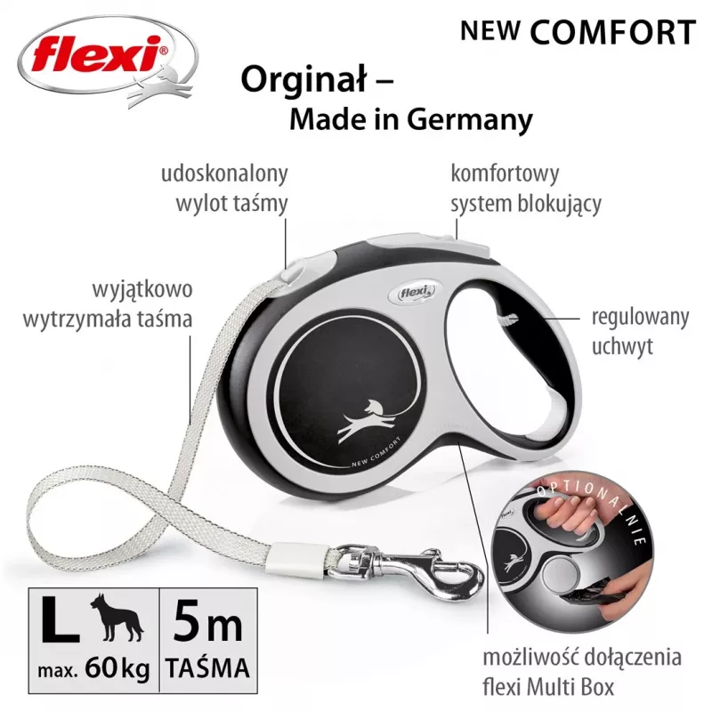Guinzaglio avvolgibile per cani Flexi New COMFORT 8 m nero, grigio