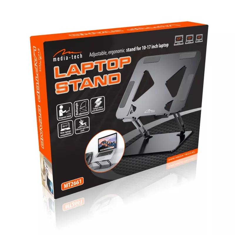 Supporto per laptop MEDIA-TECH MT2661 — regolabile in altezza, design pieghevole in alluminio per notebook fino a 17