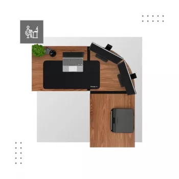 Scrivania angolare in legno mark adler Leader 5.5 WN – truciolare, telaio in acciaio, 1470×1120×740 mm