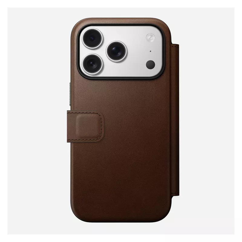 Custodia folio in pelle per smartphone Nomad Modern Leather Folio per iPhone 17 Pro – marrone, per 6,3 pollici (16 cm), 4 scomparti per carte