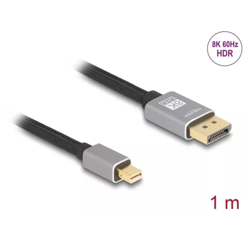 DeLOCK cavo Mini DisplayPort su DisplayPort 8K 60 Hz 1 m grigio metallo senza blocco
