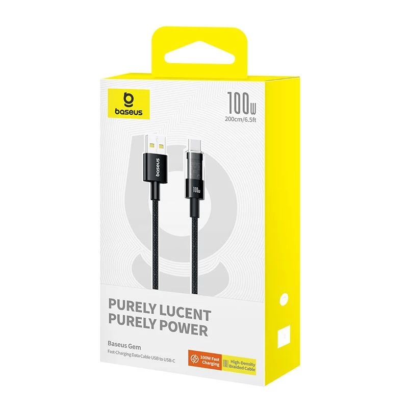 Cavo di ricarica rapida Baseus Gem USB A a USB C 2 m 100 W nero