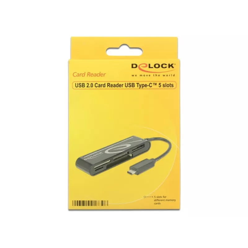DeLOCK USB2.0 Card Reader connettore maschio USB Type-C 5 slot - lettore di schede - all-in-one (multi-formato) - USB-C (91739)
