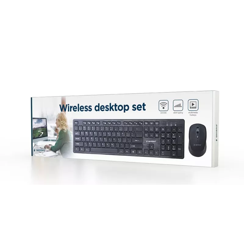 Gembird KBS-WCH-04 Set desktop wireless (tastiera + mouse), nero, layout US