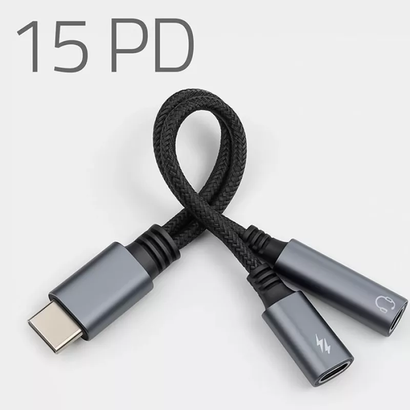 Adattatore 2 in 1 USB-C a USB-C e jack 3,5 mm PD 15W