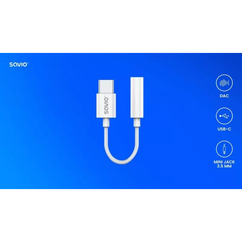 Adattatore audio USB Type 3.1 C (M) – Jack 3.5mm (F) bianco SAVIO AK-51