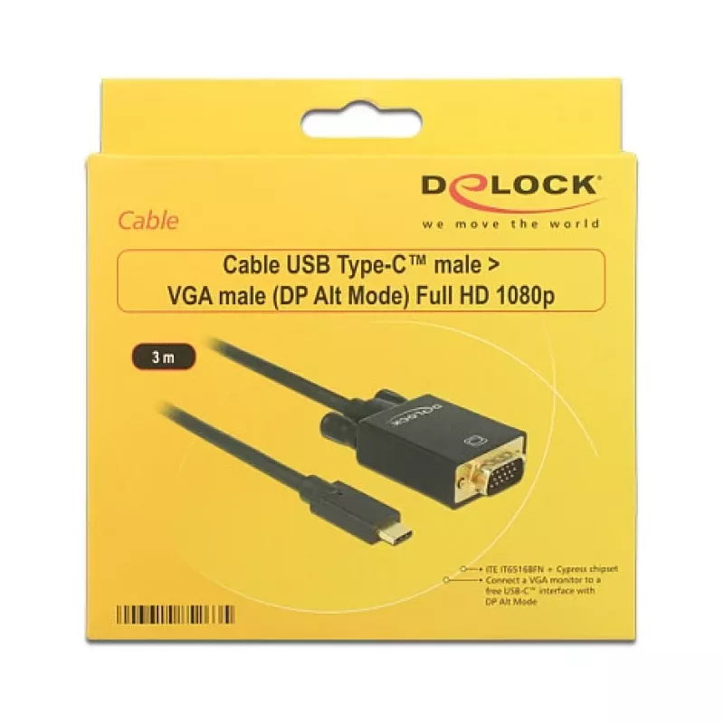Adattatore per cavo video DeLOCK 85263 USB Type-C a VGA 3m nero