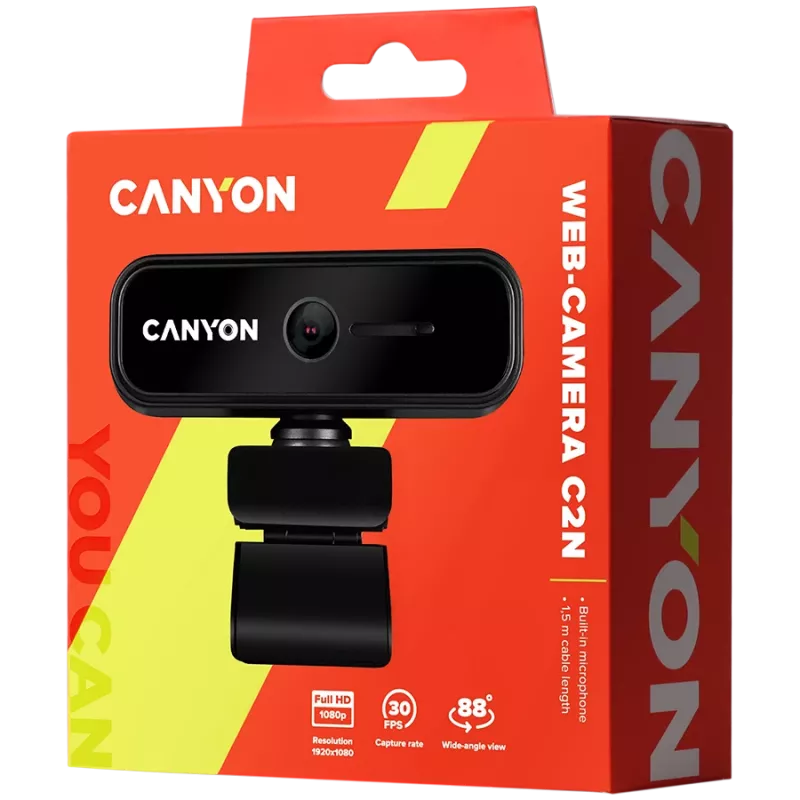 Webcam Canyon C2N 1080P Full-HD 2.0 megapixel con messa a fuoco fissa, USB 2.0
