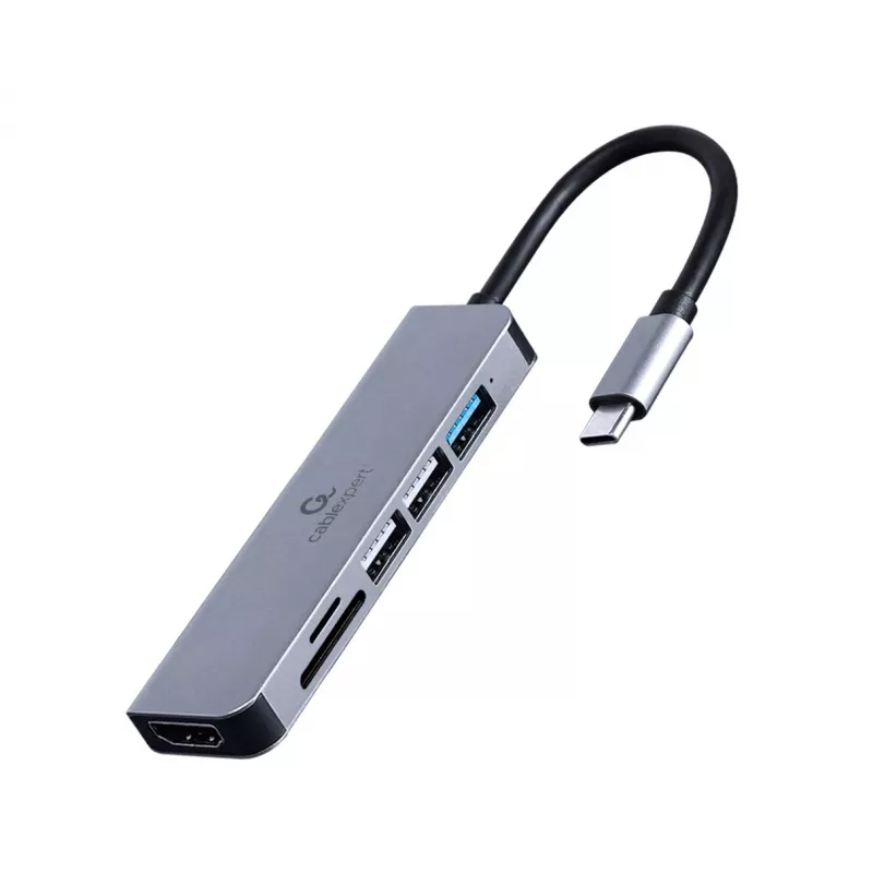 Docking station GEMBIRD A-CM-COMBO6-02 — con filo USB 3.2 Gen 1 Type-C, HDMI, 1x USB-A, 2x USB 2.0, SD/MicroSD (≤128 GB), grigio