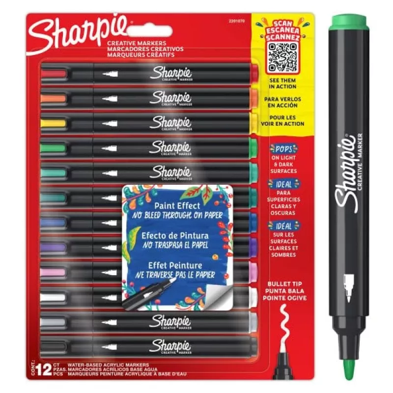 Pennarelli acrilici Sharpie Creative Marker 12 pezzi punta bullet nero