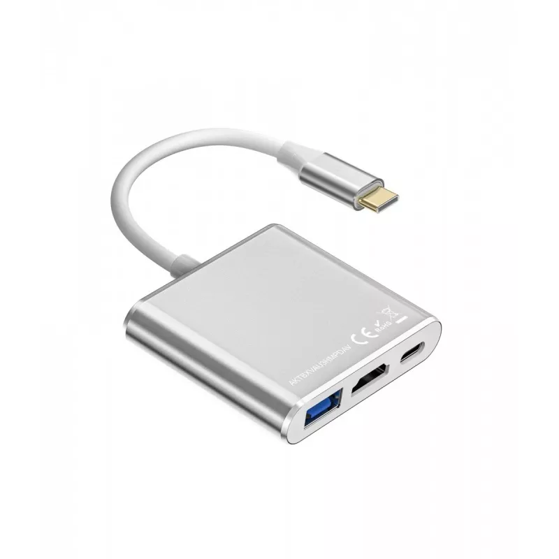 Hub adattatore USB-C TB AKTBXVAU3HMPDAV — 3-in-1: HDMI + USB-A + USB-C PD, argento