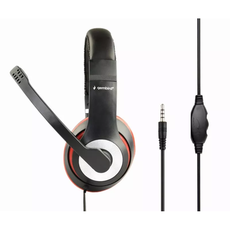 Headset gaming con filo GEMBIRD MHS-03-BKRD — binaurale, circumaurale, 3,5 mm, cavo 1,8 m, rosso/nero