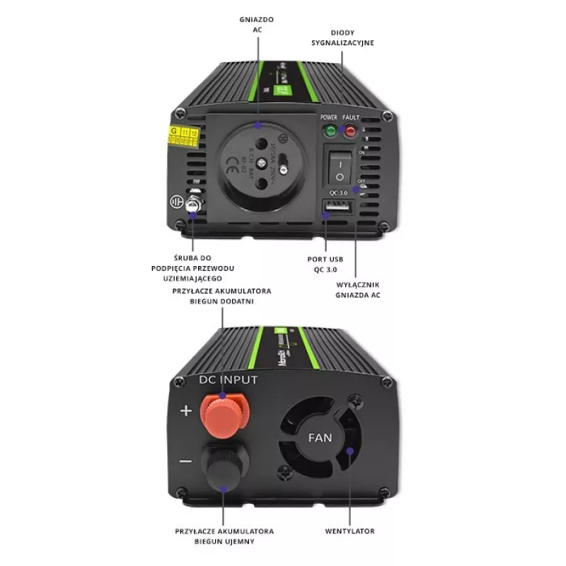 Inverter per auto Qoltec Monolith 1200 W nero 12 V