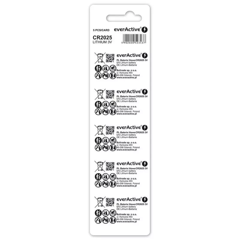 Batterie al litio mini everActive CR2025 - Blister 5 pz.