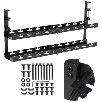 Gestione cavi per scrivania MACLEAN MC-102 – mensola sottoscrivania a due livelli, carico massimo 5 kg, lunghezza massima 728 mm, nero
