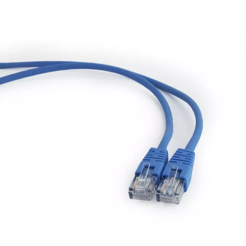 Cavo patch blu Cat. 5E con scarico di trazione sagomato e connettori 50μ, 2 metri