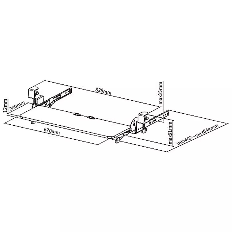Supporto per tastiera sottotavolo Maclean, regolabile, max. 5 kg, 67x24 cm, MC-462