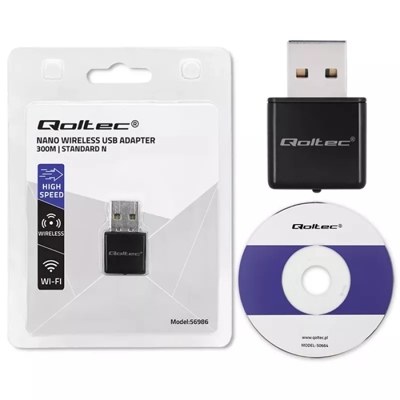 Adattatore USB Wi-Fi QOLTEC NANO 56986 — Mini-N, USB 2.0, 802.11n