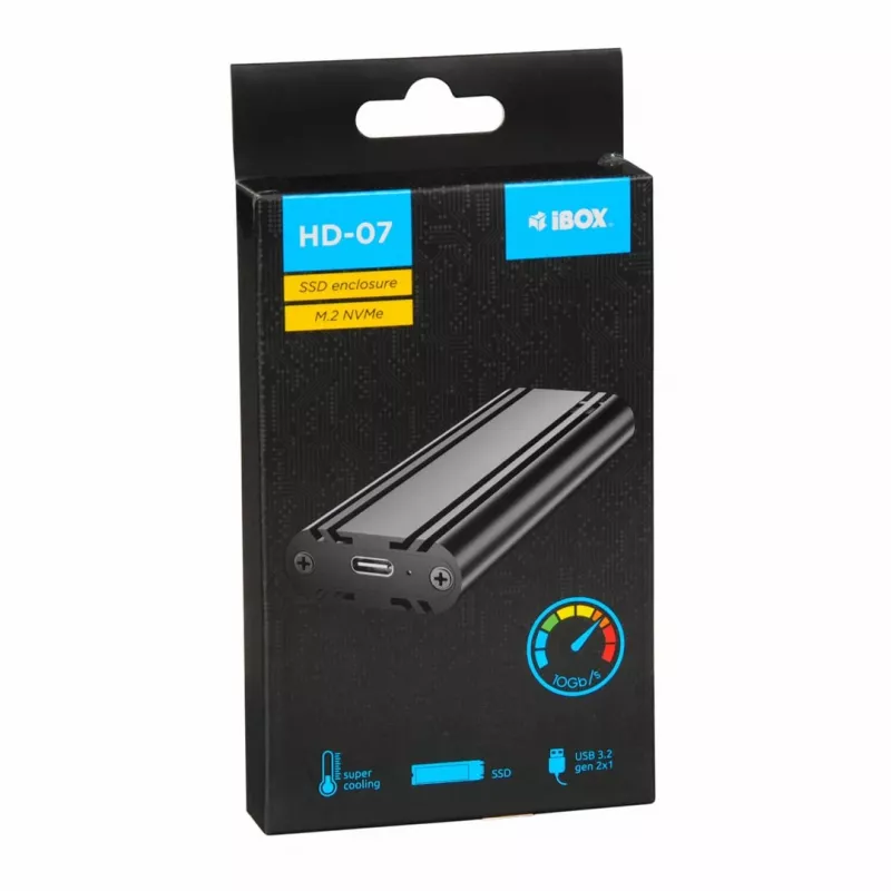 Case per SSD IBOX HD-07 per 1x unità M.2, USB 3.2 Gen 2 (10 Gbit/s), USB-C, nero
