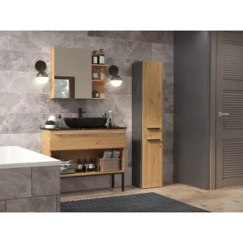 Armadietto bagno Topeshop NEL IV ANTR/ART — freestanding, grafite/rovere, 3 ripiani, 310×300×1740 mm