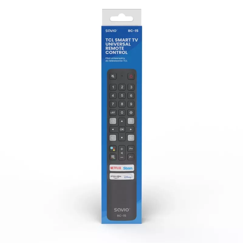 Telecomando universale SAVIO RC-15 per TCL SMART TV, IR wireless, nero, portata 10 m