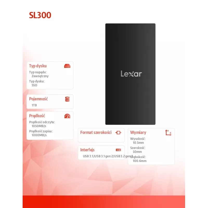 Unità a stato solido esterna Lexar 1 TB USB Type-C 3.2 Gen 2 LSL300001T-RNBNG