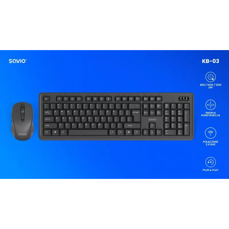 Tastiera e mouse Savio KB-03 per ufficio/casa USB QWERTY US inglese nero