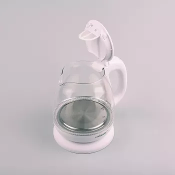 Bollitore elettrico Maestro MR-055 bianco — 1 L, 1100 W, corpo in vetro, retroilluminazione, indicatore del livello dell'acqua