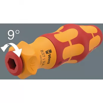 837 i RA Kraftform Kompakt VDE Portautensili con funzione a cricchetto, cacciavite rosso/giallo, per lame intercambiabili Wera VDE