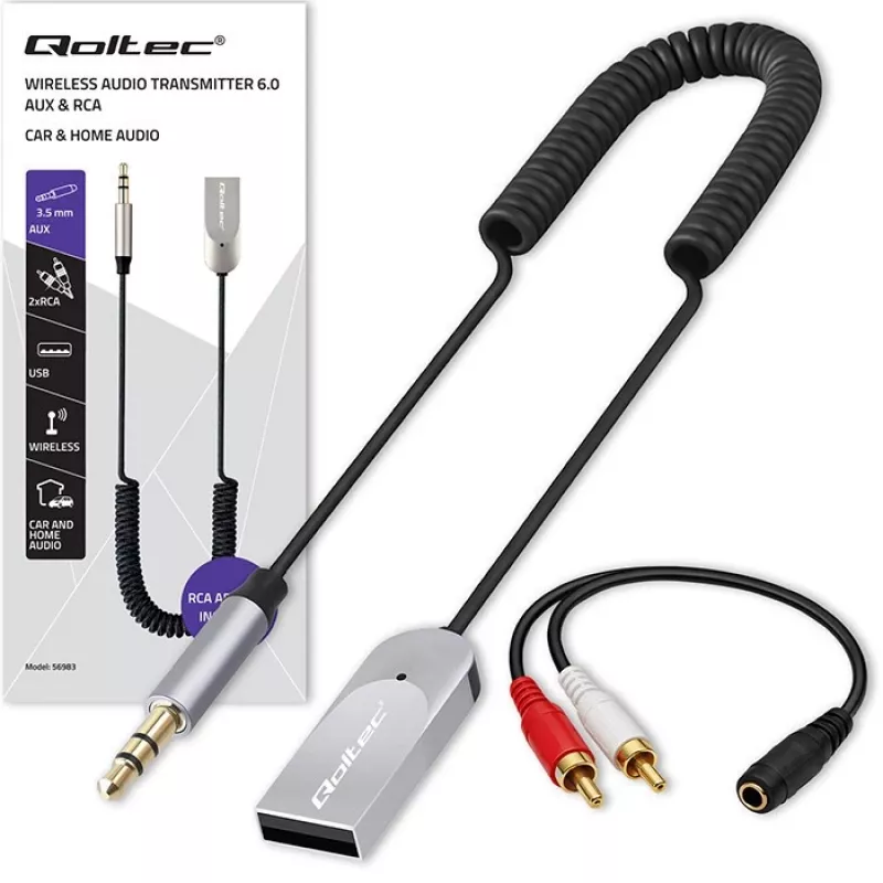 Adattatore ricevitore audio wireless QOLTEC HiFi BT6.0 2xRC – ricevitore audio Bluetooth per altoparlanti e autoradio