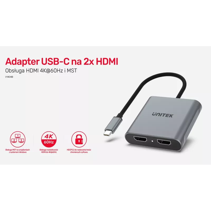 UNITEK adattatore USB-C, 2x HDMI, 4K@60HZ, MST, V1404B (V1404B)