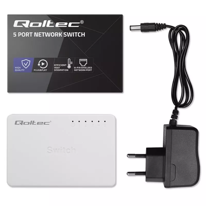 Switch di rete QOLTEC 52247 5 x porte RJ45 1000 Mbit/s Gigabit unmanaged