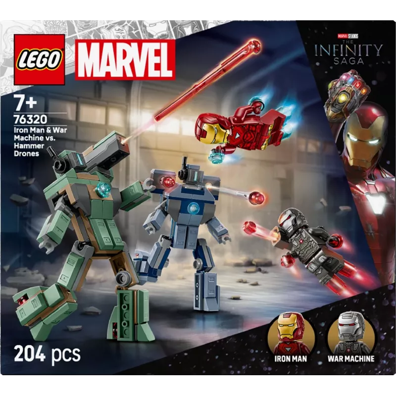 Giocattolo da costruzione LEGO Marvel Super Heroes Iron Man War Machine Set 76320, 204 pezzi, 2 minifigure, altezza 100 mm