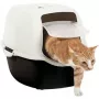 Lettiera per gatti con cupola Rotho Bailey nero bianco 560×400×390 mm, filtro al carbone, maniglia, sportello