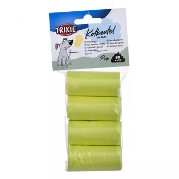 Sacchetti per deiezioni Trixie Lemon Scented M — 20 pezzi per rotolo, 4 rotoli (80 sacchetti), plastica gialla