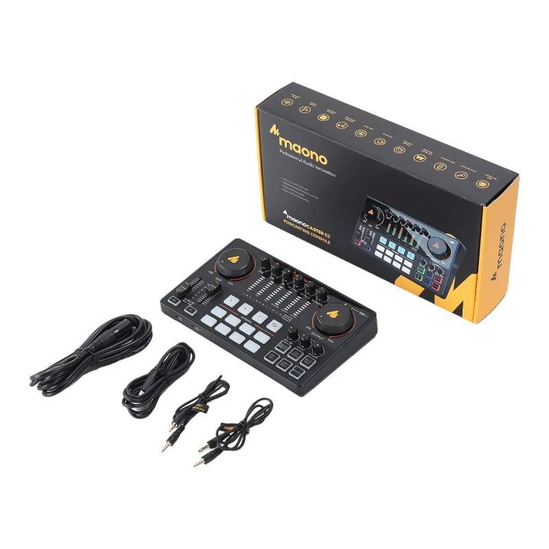 Interfaccia audio USB MAONO AME2 nero con effetti integrati, scheda audio desktop compatta