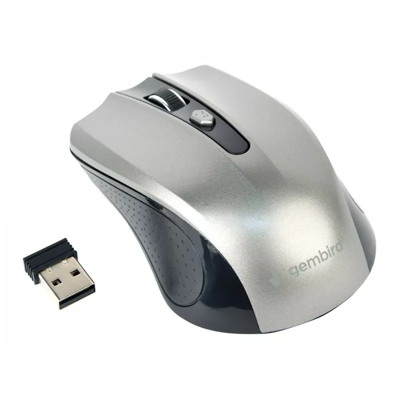 Mouse wireless GEMBIRD MUSW-4B-04-BG — per destrorsi, ottico 1600 DPI, 4 tasti, RF Wireless, nero/grigio