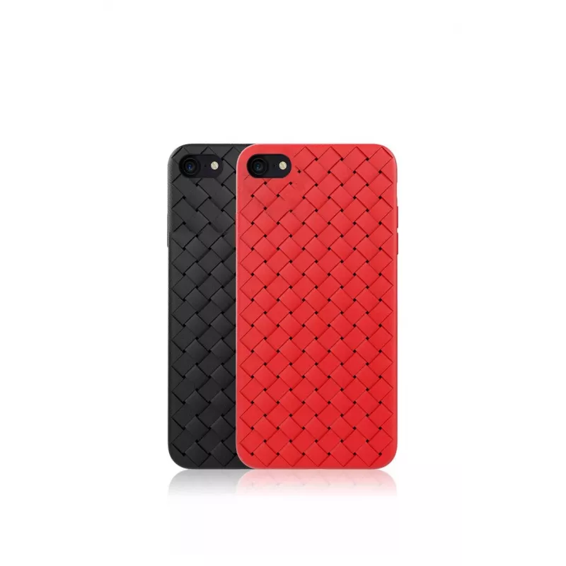 Custodia protettiva per cellulare Devia per iPhone SE2 rossa con motivo intrecciato