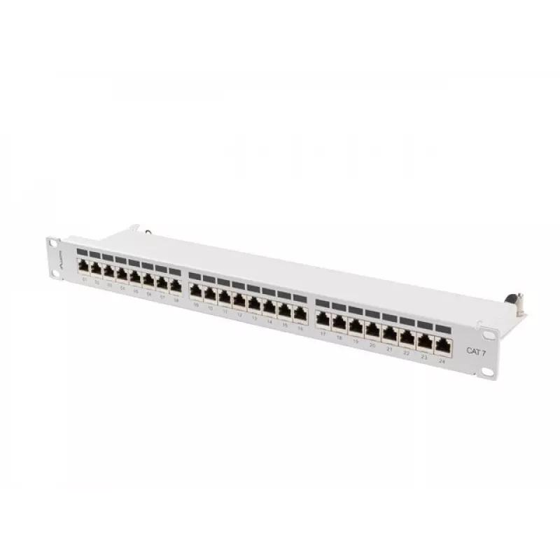 Pannello di permutazione Lanberg PPS7-1024-S da 19 pollici 1U, 24 porte, Cat7, FTP schermato, grigio