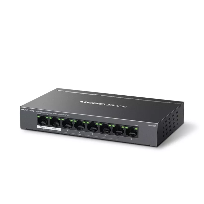 Mercusys MS108GP switch desktop 8 porte Gigabit con 7 porte PoE