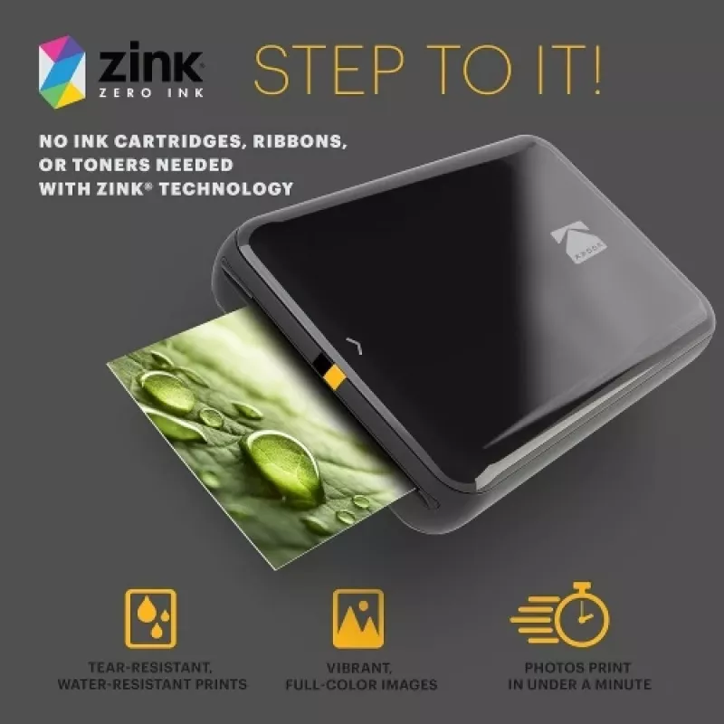 Stampante fotografica istantanea mobile Kodak STEP a colori ZINK 2x3'' 1 ppm, Bluetooth, nera