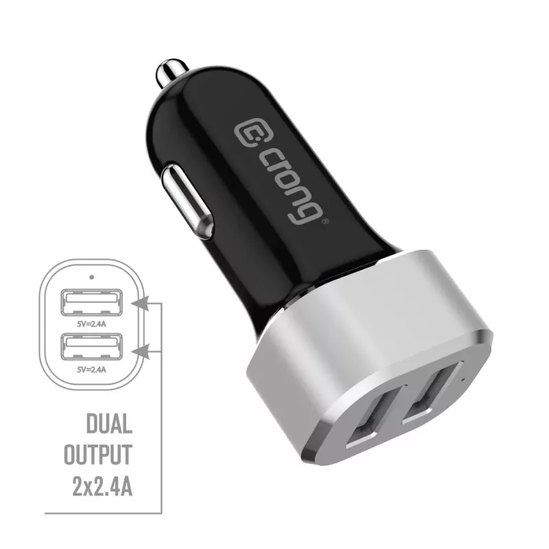 Caricabatterie da auto 2x USB 2,4A alluminio