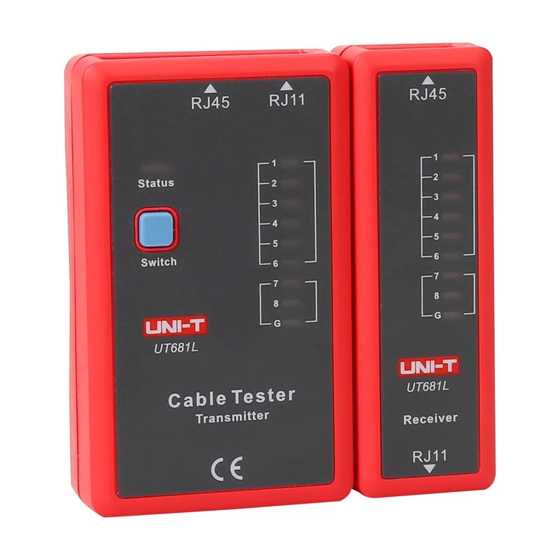 Tester per cavi di rete Unit UT681L per connettori RJ45 e RJ11, verifica di continuità e cablaggio
