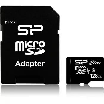 Scheda di memoria flash MicroSDXC Silicon Power 128 GB UHS‑I (Class 10, U1), 85 MB/s, nera, con adattatore SD