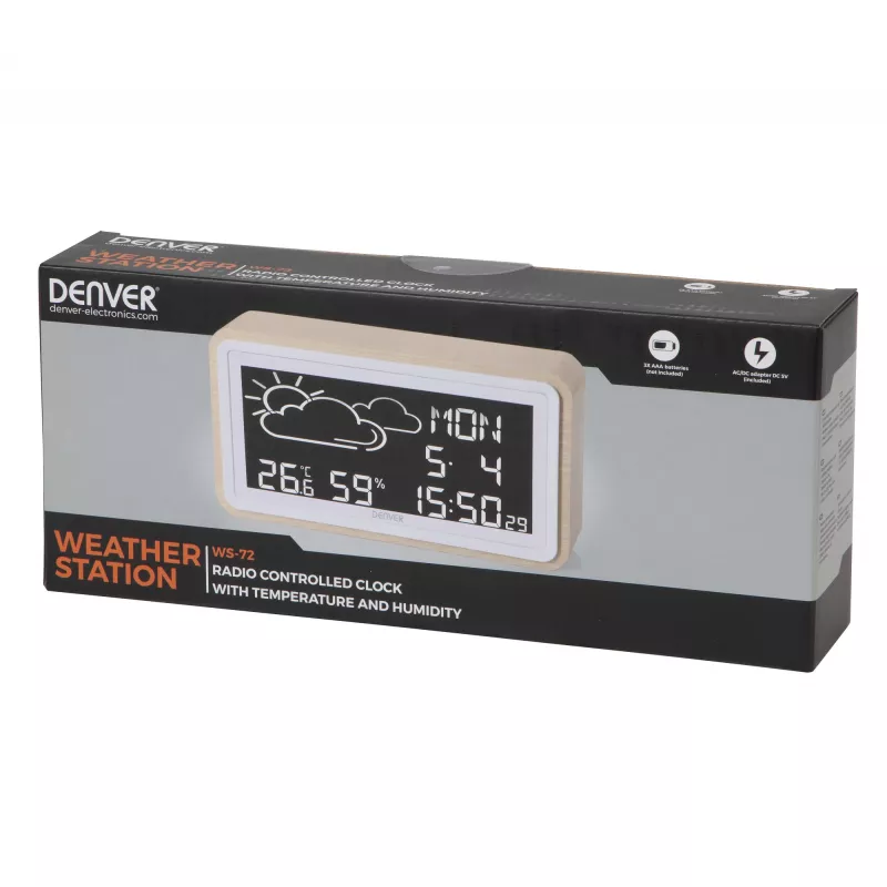 Stazione meteo digitale Denver WS-72 legno LCD DC/batteria