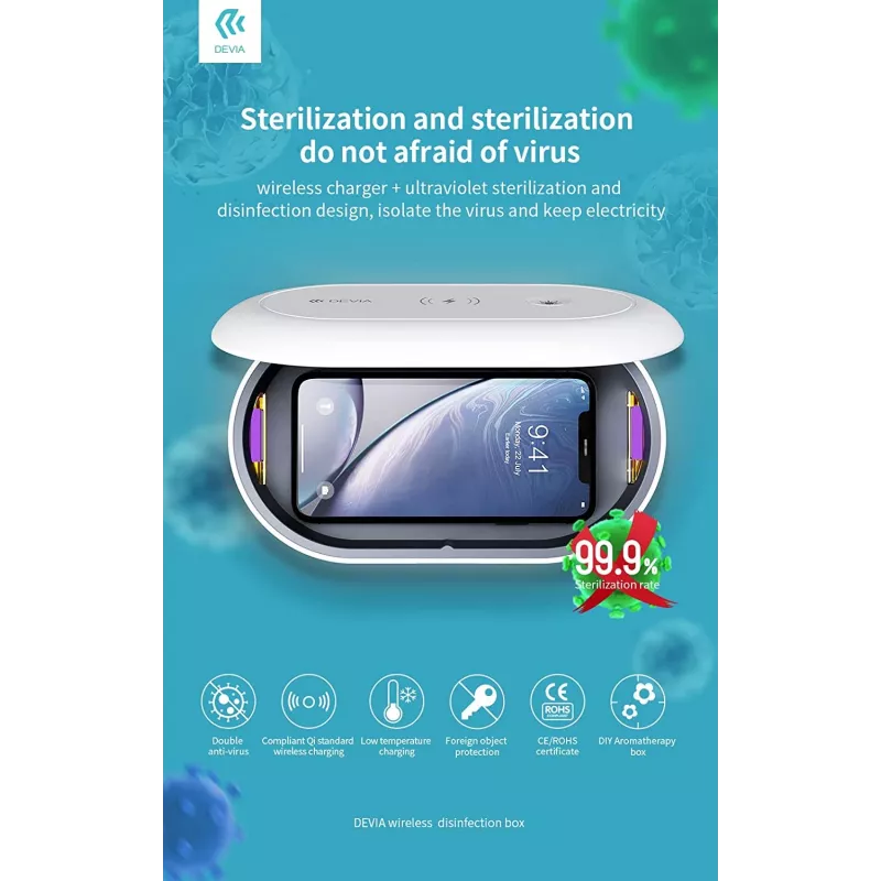 Devia Stazione di ricarica wireless con box di disinfezione, bianco