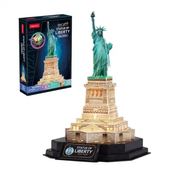 Puzzle 3D CubicFun 306-L536H Statua della Libertà Night Edition — kit di montaggio con illuminazione LED