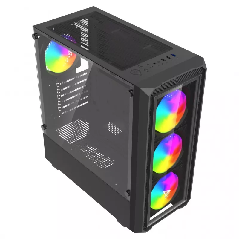 Savio Noctis Glass RGB Cube case per PC, ATX/Micro-ATX/Mini-ITX, frontale in vetro temperato, ventole RGB, nero