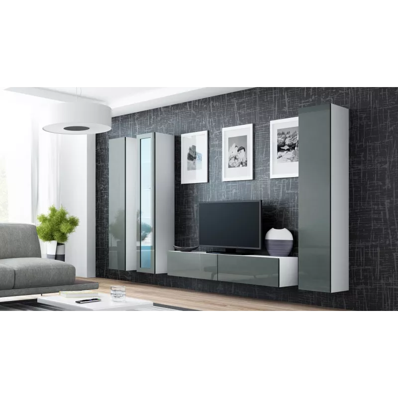 Vetrina Cama VIGO '180' 180/40/30 bianco/grigio lucido